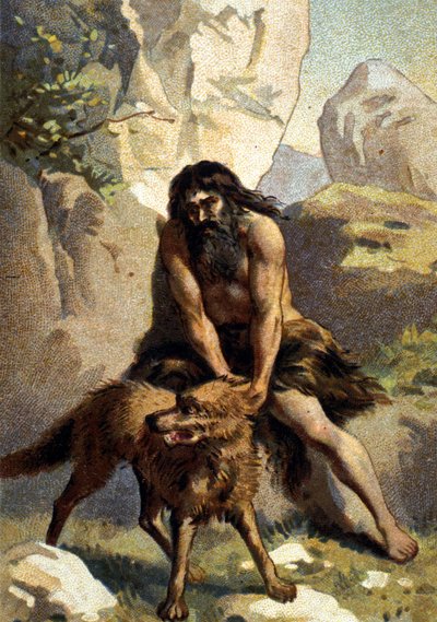 Lycanthropy: Delire av den som tror att han har förvandlats till en varg. Chromo från 1800-talet av Unknown artist