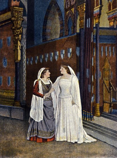 Mademoiselle Hadamard och Mademoiselle Dudlay i "The Cid" av Pierre Corneille (1606 - 1684). Litografi från 1800-talet. av Unknown artist