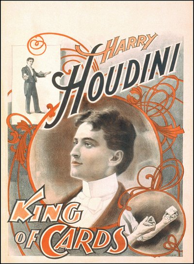 Magikerns affisch "Harry Houdini, kortens kung"" av Unknown artist