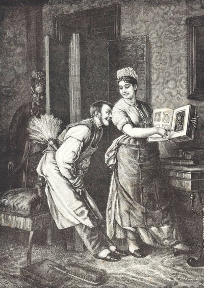 Hembiträde tar sig friheter och hörs av husets älskarinna (litho) av Unknown artist