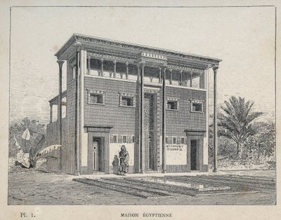Egyptian House (Egyptian House) - gravyr från 1889 i "History of human habitation at the Universal Exhibition of 1889, by Mr Charles GARNIER - Librairie centrale des beaux-arts Paris 1889 av Unknown artist