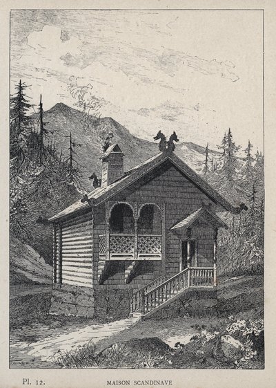 Maison Scandinavian (Scandinavian House) - gravyr från 1889 i "History of human habitation at the Universal Exhibition of 1889, by Mr Charles GARNIER - Librairie centrale des beaux-arts Paris 1889 av Unknown artist