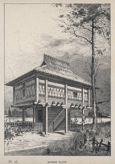 Maison Slave - gravyr från 1889 i "History of human habitation at the Universal Exhibition of 1889, by Mr Charles GARNIER - Librairie centrale des beaux-arts Paris 1889 av Unknown artist