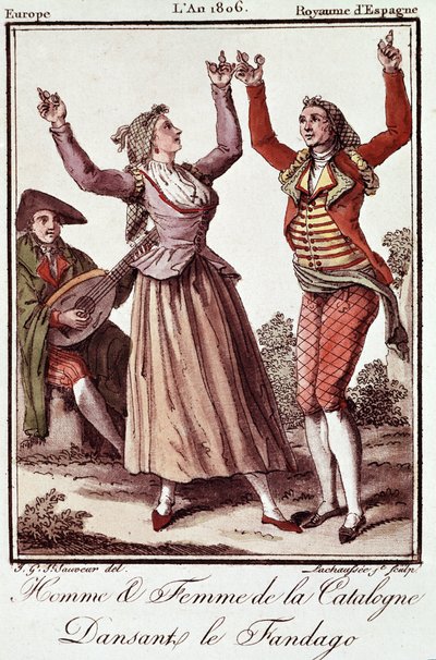 Man och kvinna från Katalonien som dansar Fandango av Unknown artist