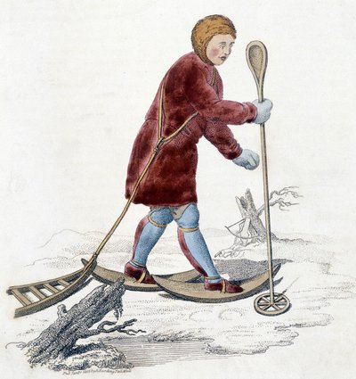 Man av Ostiak-stammen (Khanty eller Khante) (paleosibirisk jägarestam etablerad i skogsområdet i den mellersta Ob-dalen) på jakt efter hermelin. Illustration från 1803. av Unknown artist