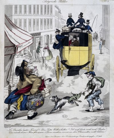 Man pressen saknar Omnibus. Tecknad film gjord omkring 1840 av Unknown artist