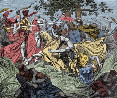 Manfred dödad i strid - Battle of the Benevent (26 februari 1266): döden av Manfred I (av Hohenstaufen) av Unknown artist