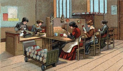 Tillverkning av fyrverkerier. Kromolitografi från slutet av 1800-talet av Unknown artist