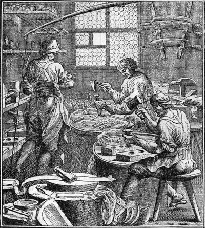 Tillverkning av sömnad på 1700-talet. av Unknown artist