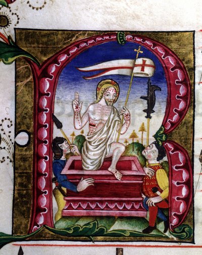 Manuskript till en liturgisk sång. Miniatyr som representerar uppståndelsen. 1400-talet. Kyrkan av den krönade jungfrun av Lodi. av Unknown artist