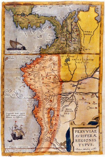 Karta över Colombia och Peru. 1590. av Unknown artist