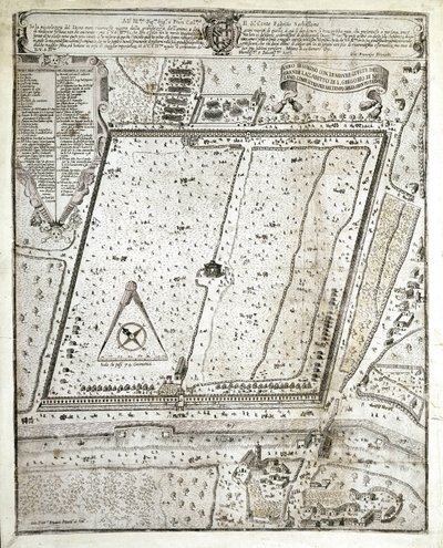 Karta över Milano lazaret under den stora pesten i Milano 1630 (ritning av Unknown artist