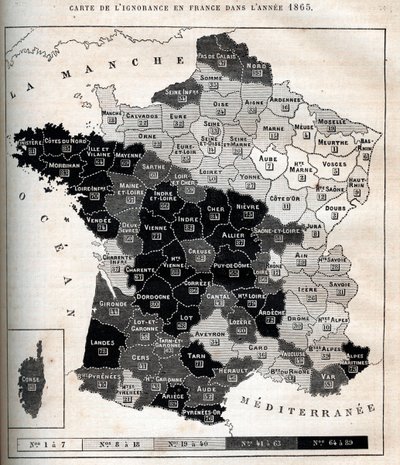 Karta över okunnighet i Frankrike 1865 - av Unknown artist