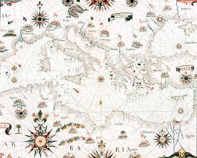 Karta över Medelhavet och kusten (Detalj av portulan i Castellini av Unknown artist