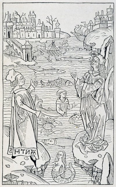 Marina djur och monster - titelsidan för kapitlet "" De Piscibus"" av "" Hortus Sanitatis"", upplagan av Årets Mainz av Unknown artist