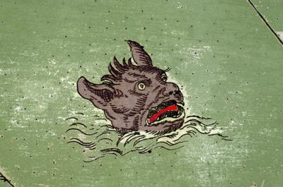 Marint monster med huvudet av demon. detalj av en karta över Urbano Montes atlas av Unknown artist