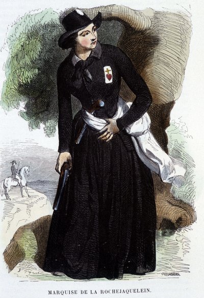 Marquise de La Rochejaquelein (eller La Rochejacquelein) (1772 - 1857) (på bröstet Vendéens insignier), gravyr från 1800-talet av Unknown artist
