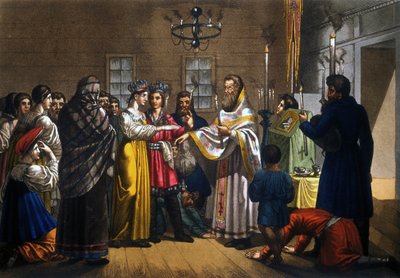 Äktenskap mellan ryska bönder firas enligt den ortodoxa riten av Unknown artist
