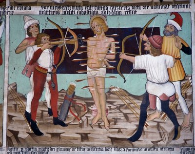 S:t Sebastians martyrskap, S:t Sebastians liv (1400-talet), fresker, St Sebastians kapell, Villard-de-Lans, Rhône-Alpes, Frankrike. av Unknown artist
