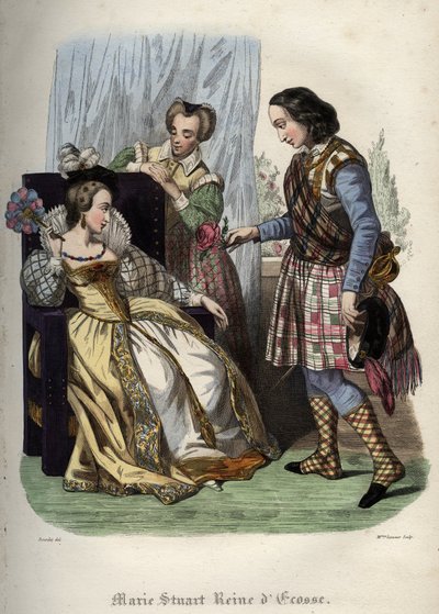 Mary, drottning av Skottland (Mary I av Skottland) (Marie Iere Stuart) (1542-1587). Gravyr från 1842 i "Histoire des popes"" av Maurice Lachatre. Privat samling. av Unknown artist