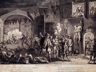Massaker av Saint Barthelemy (Saint Barthelemy) i Paris natten till den 24 augusti 1572. Gravyr från 1500-talet. Pau, Musée du Chateau av Unknown artist