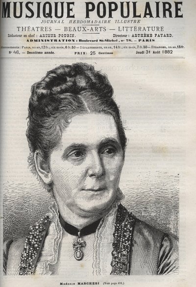 Mathilde Marchesi (1821-1913) tysk mezzosopran - gravyr i "" populärmusik""" lysande veckotidning - 1882 av Unknown artist