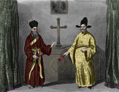 Matteo Ricci med konvertiten Paul Ly - Porträtt av Matteo Ricci (1552-1610) (till vänster), italiensk jesvit, och Paul Ly, stor propagator för den kristna tron i Kina av Unknown artist