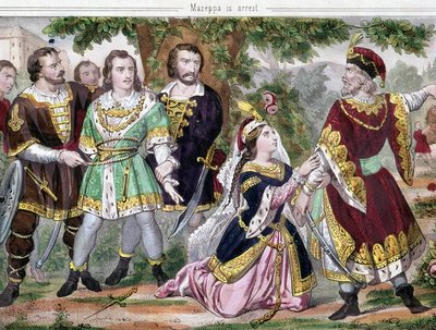 Mazeppa har stannat. Illustration till Lord Byrons dikt "Mazeppa"" publicerad 1819. 1800-talet. av Unknown artist