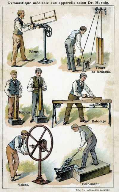Medicinsk gymnastik med apparater enligt Dr Hoenig - i "Bilz, Natural Medication", sent 1800-tal av Unknown artist
