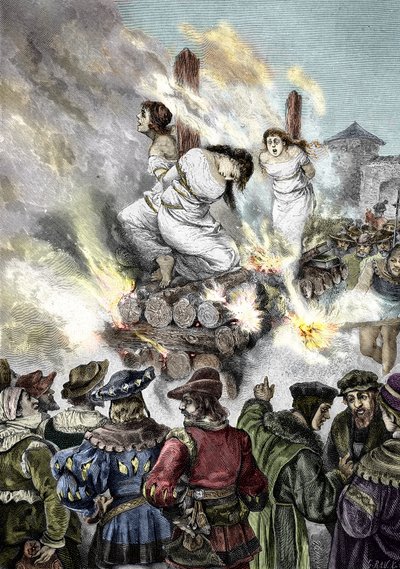 Medeltida inkvisition: Bränning av häxor i en fransk stad av Unknown artist