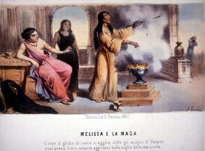 Melissa och trollkvinnan: ""På samma sätt som kopparsfären är influerad av Venus, så att min älskare kan dyka upp på min tröskel". 1857. av Unknown artist