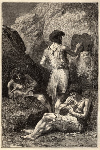 Män i stenåldern - Män i stenåldern - gravyr från 1800-talet av Unknown artist
