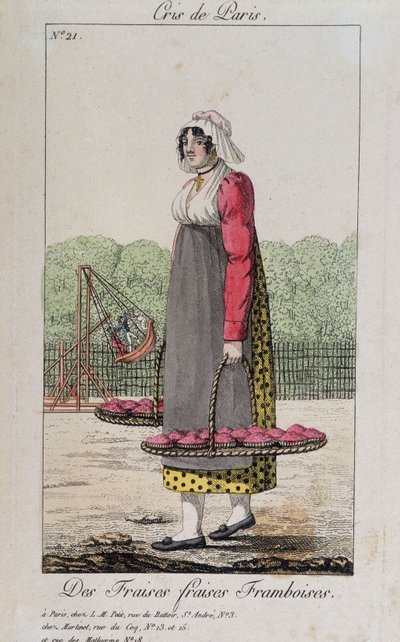 Handlare av jordgubbar och hallon - i "" Cris de Paris", deb. 1800-talet av Unknown artist