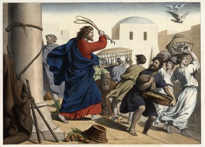 Köpmän jagade ut ur templet. Anonym gravyr från mitten av 1800-talet. av Unknown artist