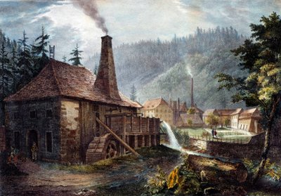 Metallurgi: Utsikt över Framonts smedjor. Litografi omkring 1850. Nancy, historiska museet Lorraine av Unknown artist