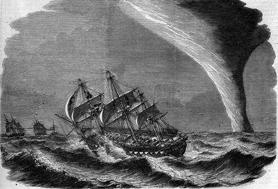 Meteorologiskt fenomen: en pip till havs. Gravyr av Linton i ""The Illustrous World"" nr 49 av 20 mars 1858. av Unknown artist