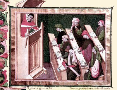 Medeltid: Undervisar på ett universitet. Manuskript från början av 1400-talet. Biblioteca Nazionale Centrale de Florence. av Unknown artist