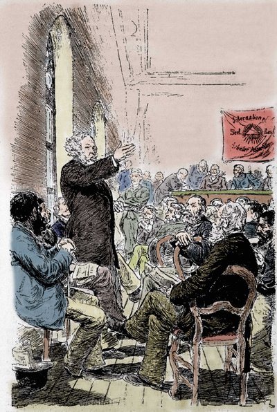 Mikhail Aleksandrovich Bakunin (Bakunin) (1814-1876), rysk anarkist vid Bale-kongressen i Schweiz i september 1869. av Unknown artist