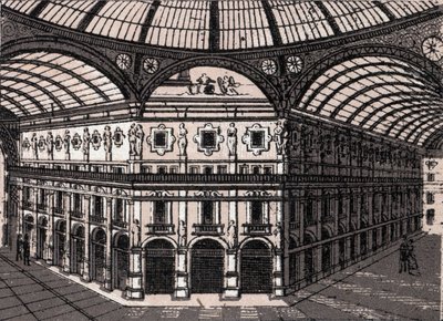 Milano, Italien: utsikt över galleriet Victor Emmanuel (Victor Emmanuel Arcade). i "" Världen illustrerar 168 vyer"" Odaterat (slutet av 1800-talet) av Unknown artist