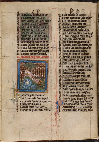 Miniatyr av Narcissus som beundrar sin reflektion i en fontän, från "Le Roman de la Rose" av Unknown artist