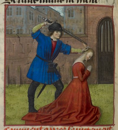 Miniatyr av Virginius som halshugger sin dotter Virginia från "Le Roman de la Rose" av Unknown artist