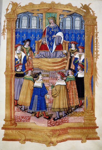 Miniatyr från 1400- eller 1500-talet föreställande Ludvig XI (1423-1483) och riddarna av Mikaelsorden. av Unknown artist
