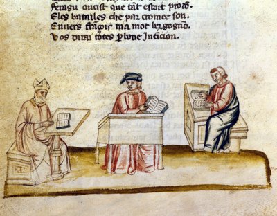 Munkar som studerar i ett kloster, miniatyrmanuskript av Unknown artist