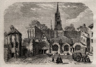 Monolitisk kyrka i Saint-Emilion - Kyrkomonolit av Saint Emilion i Gironde - gravyr i "Dictionnaire populaire illustrious" - 1864 - av Joseph Decembre och Edmond Allonier - av Unknown artist