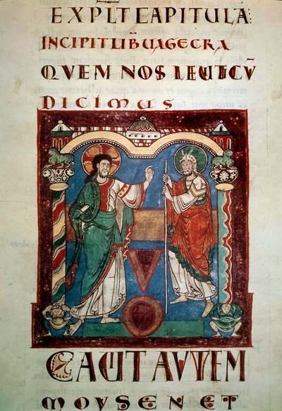 Månad före Gud. Upplyst sida från tropairen i Saint Martial de Limoges. Debut av 1000-talets Paris, B.N. av Unknown artist