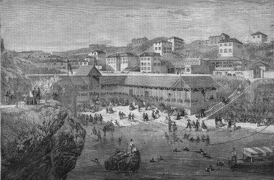 Morgon vid havsbaden i Biarritz 1867. av Unknown artist