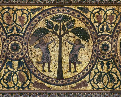 Mosaik av den kungliga jakten (närbild), Fontänrummet, 1165-67 av Unknown