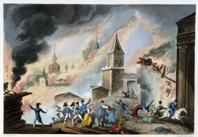 Moscow Fire, september 1812 - i "" Napoleonkrigen"" av Sutherland, Duburg, London av Unknown artist