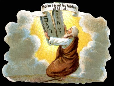 Moses tar emot lagens tabeller (10 budord) - Chromo. av Unknown artist