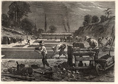 Moulage des bricques - Gjutning av tegelstenar - gravyr i 